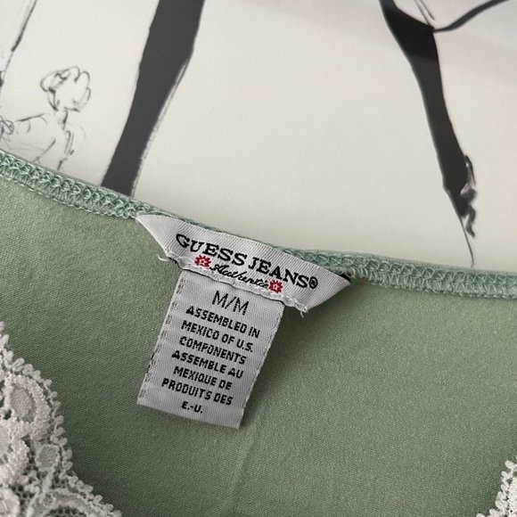 Guess Matcha Green and Lace Tank Top - Picture 2 of 3